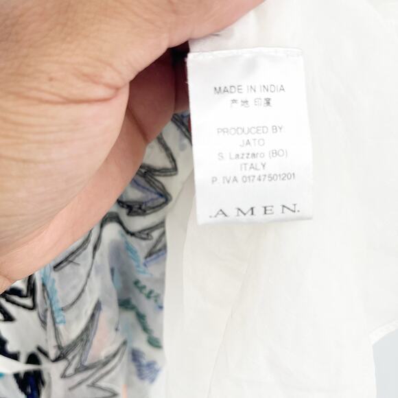 AMEN Womens Cotton Silk Sequin Artsy Floral Tropical Swim Coverup Top Size 42 M - Picture 5 of 9